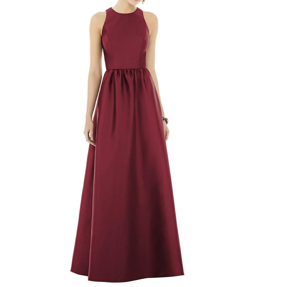 Alfred Sung Sleeveless Keyhole Back Satin Maxi Dress, Size 16​​​​​​​​​​​​